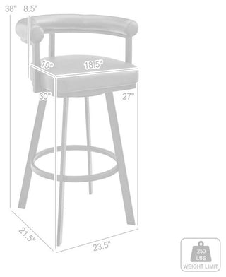 Armen Living Nolagam 30" Metal/Faux Leather Swivel Bar Stool in Gray/Chrome