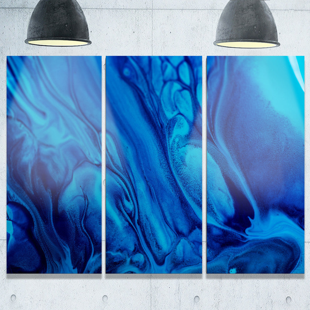 "Dark Blue Abstract Acrylic Paint Mix" Metal Wall Art, 3 Panels, 36"x28"