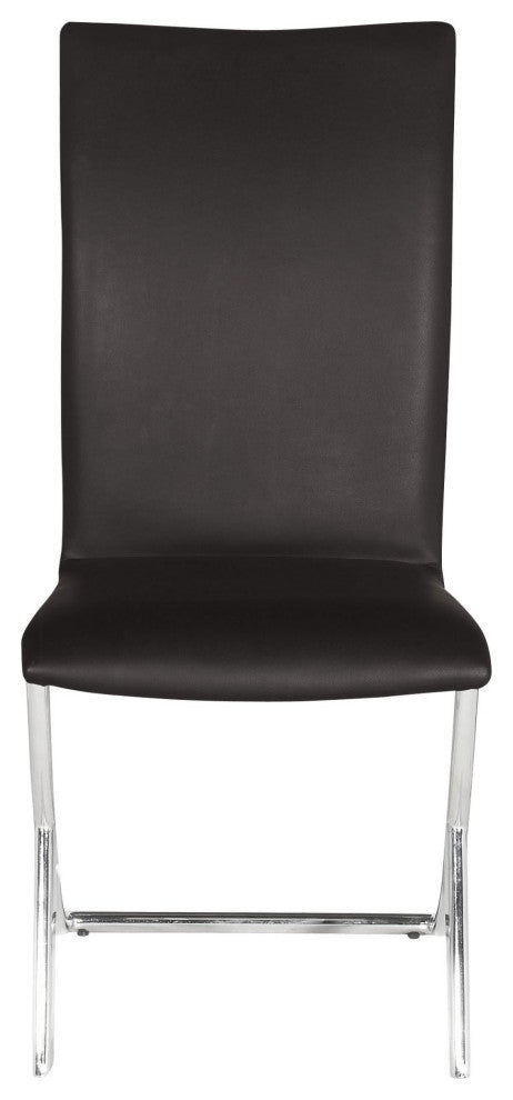 Dining Chair, Set of 2, Faux Vinyl Leather, Steel, Brown Black, Chrome, Cafe