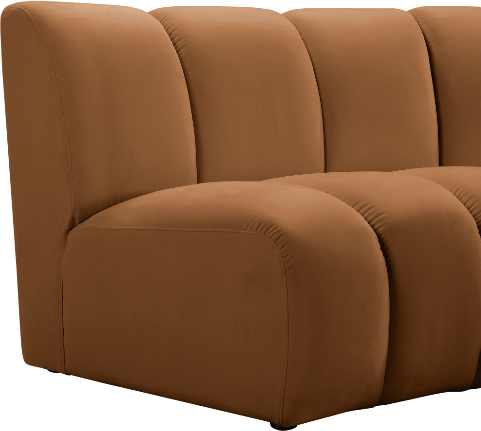 Infinity Channel Tufted Velvet Modular Chair, Saddle, 2 Piece