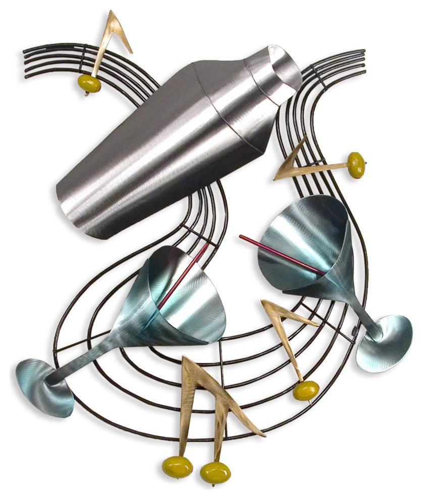 Art Deco Home Decor 'Dancing Martinis' - Midcentury Music Art on Stainless Steel