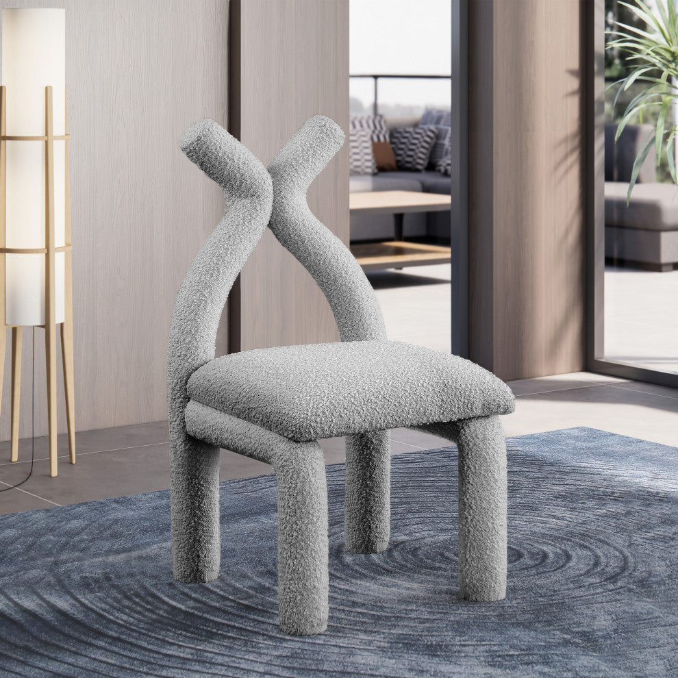 Xena Boucle Fabric Upholstered Accent/Dining Chair, Grey