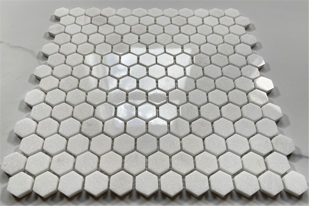 Thassos White Marble Hexagon Mosaic Tile 1 inch Polished, 1 sheet