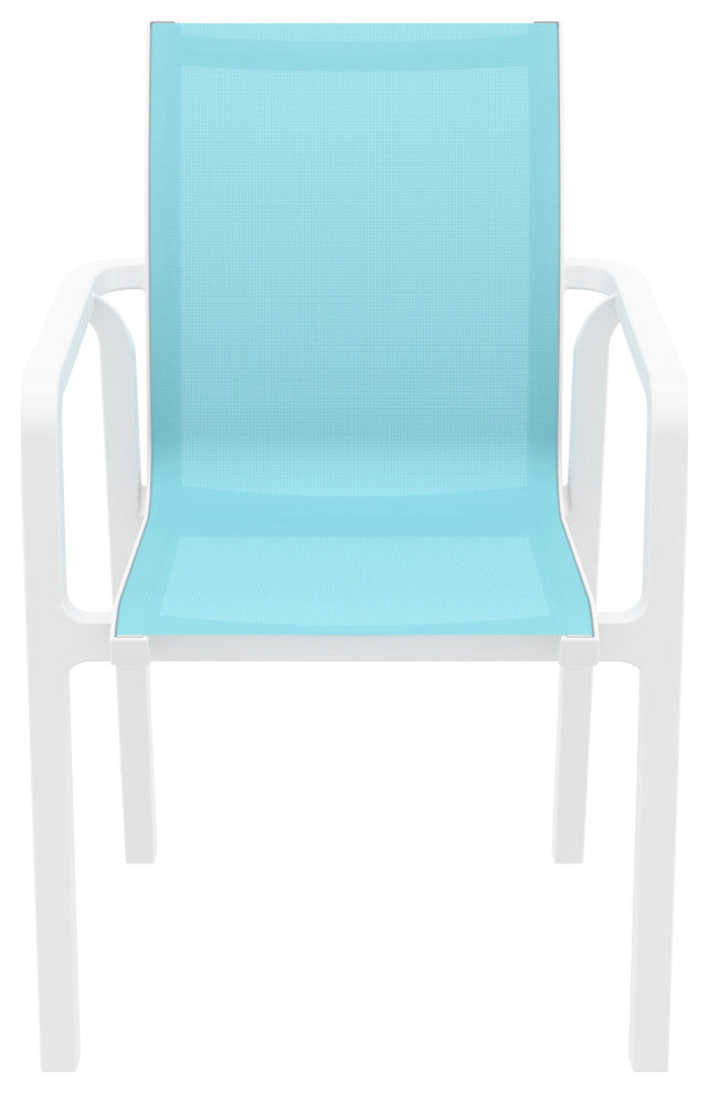 Pacific Sling Arm Chair, Set of 2, White Frame/Turquiose Sling