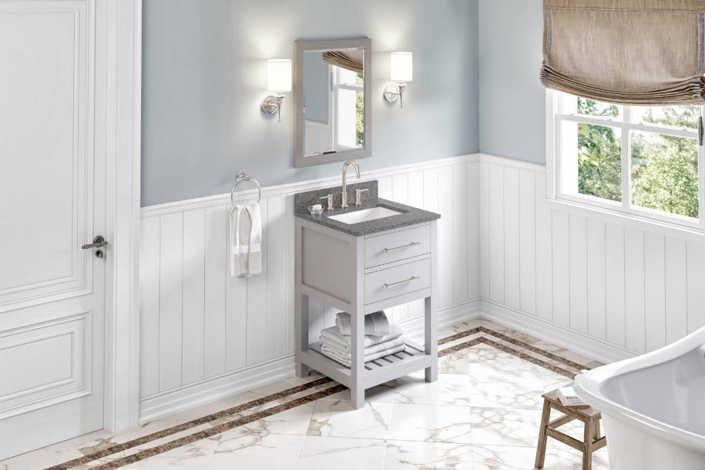 Wavecrest Contemporary Grey 24" Vanity, Boulder Cultured Marble Vanity Top