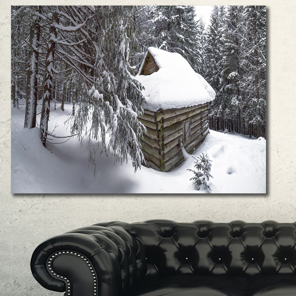 House in Magic Winter Forest, Landscape Canvas Art Print, 60x40