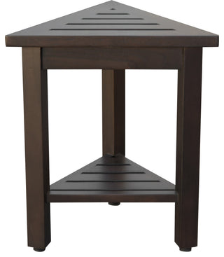 HomeRoots 18" Teak Corner Shower Stool or Bench With Shelf, Brown Finish