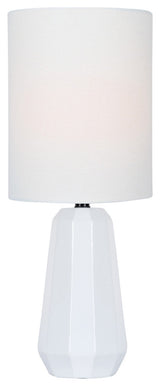 Charna Mini Talbe Lamp in White Ceramic with White Linen Shade E27 A 60W