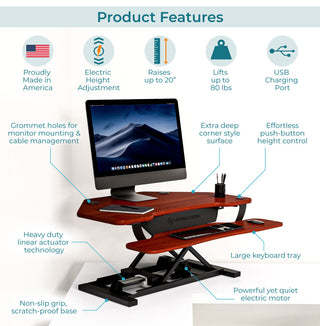 VersaDeskÂ® PowerProÂ® Corner Electric Standing Desk Converter with USB Charging, Cherry