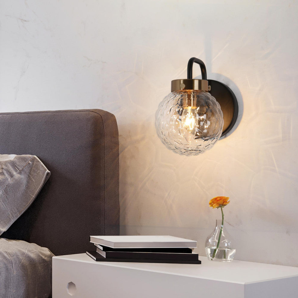 LNC Astrid Black and Gold Modern Textured-Glass Wall Sconce, 1 Light