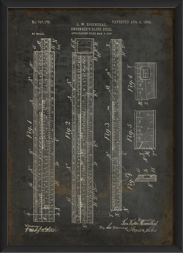 Rosenthal Slide Rule Patent on Black Framed Print