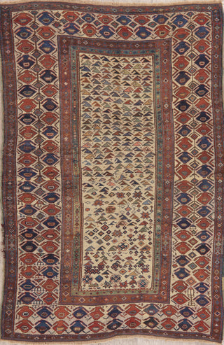 Consigned, Worn Oriental Antique Traditional Hand-Knotted Area Rug, Beige, 4x7