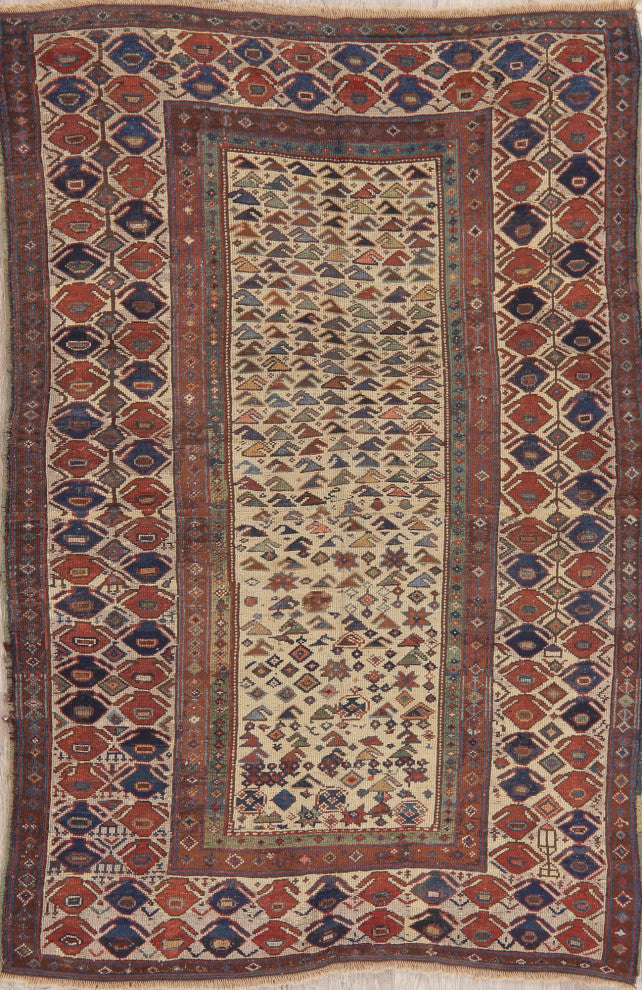 Consigned, Worn Oriental Antique Traditional Hand-Knotted Area Rug, Beige, 4x7