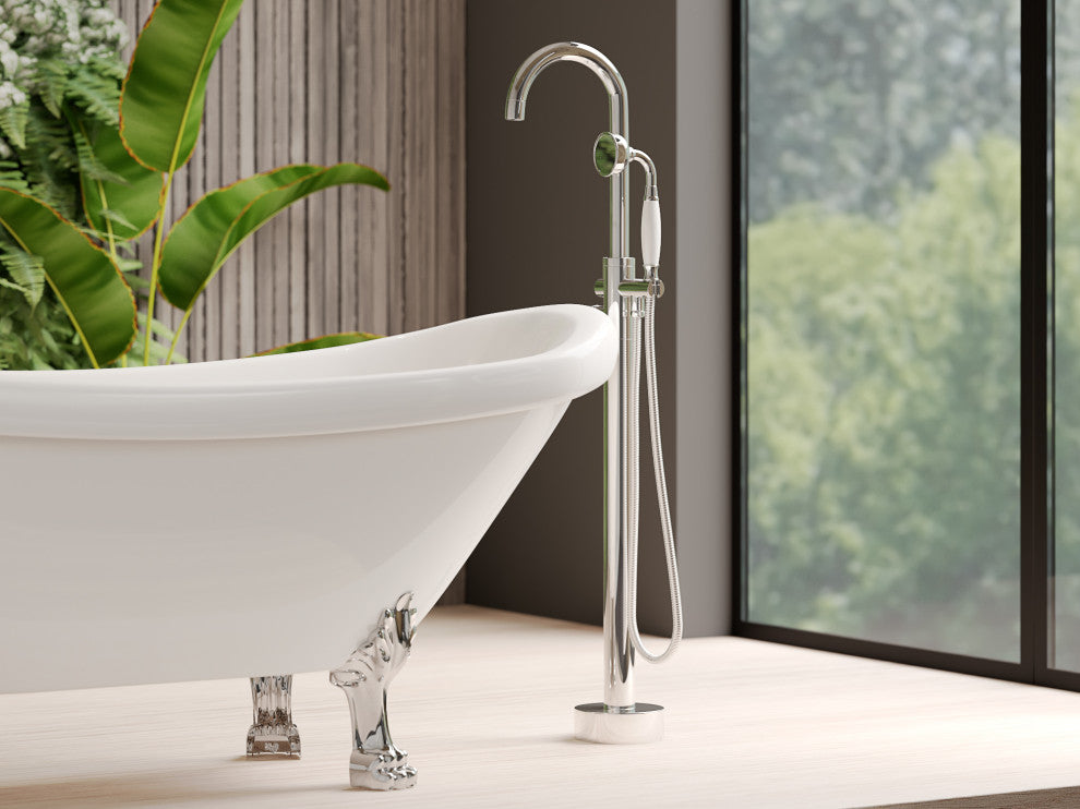 CastelloUSA Neptune Freestanding Tub Filler Faucet, Chrome, Drift Handle
