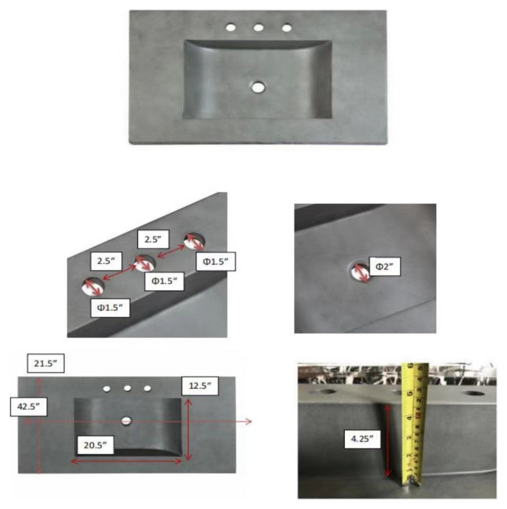 42" Single Bathroom Cement Vanity Top with Sink