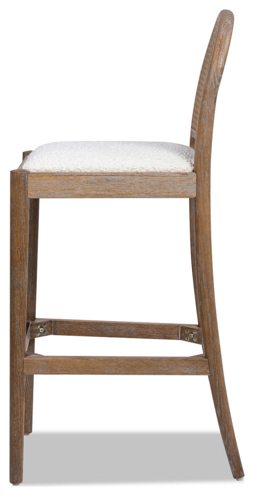 Panama Curved Back Cane Rattan Stool, Set of 2, Ivory White Boucle, 30" Bar Height