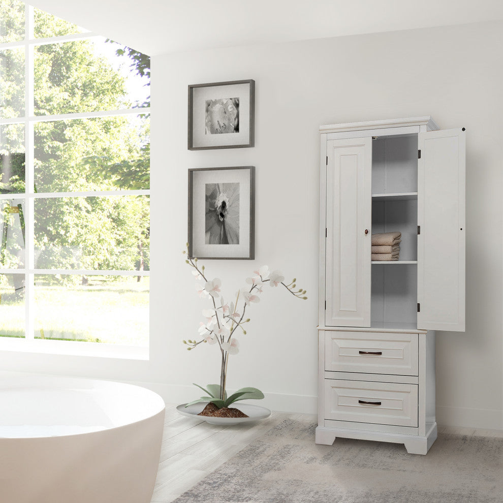 Wooden Bathroom Linen Tower Storage Cabinet