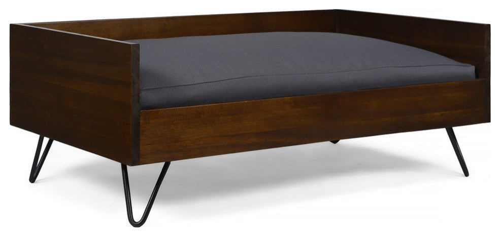 Bonneville Mid-Century Modern Pet Bed With Acacia Wood Frame, Dark Oak