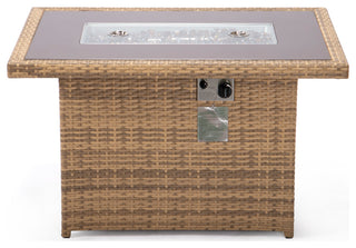 Outdoor Rectangular Fire Pit Table 55,000 BTU Wicker Design, Light Brown