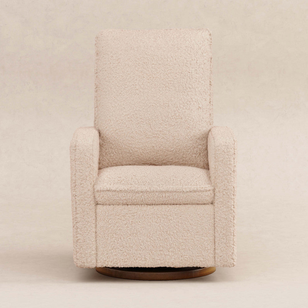 Cali Pillowback Swivel Glider, Boucle, Chai Shearling With Dark Wood Base