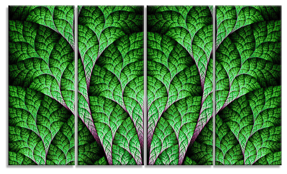 Exotic Green Biological Organism, Abstract Art on Canvas, 48"x28", 4 Panels