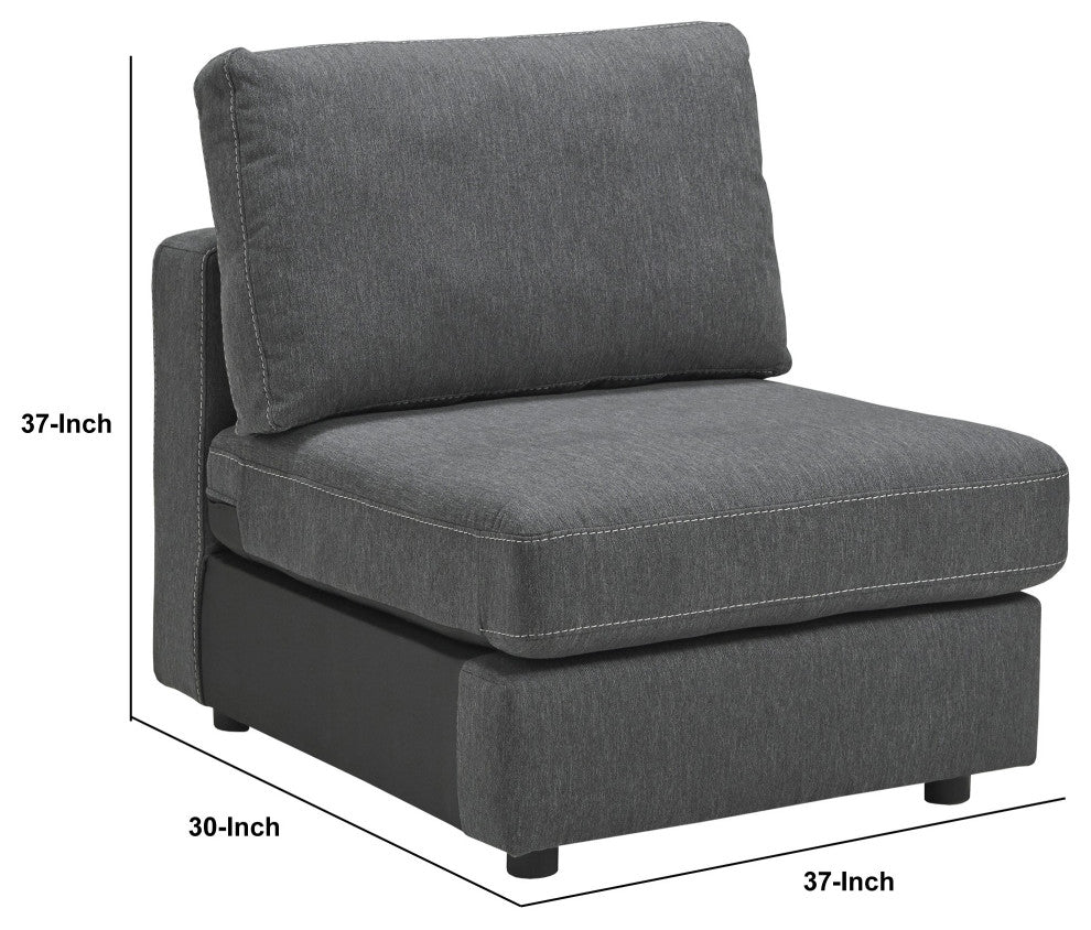 Benzara BM241975 Armless Chair With Fabric Padded Seat and Block Legs, Gray