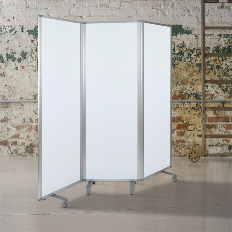 72"H x 24"W Mobile Magnetic Whiteboard Partition w/Lockable Casters, 3 sections