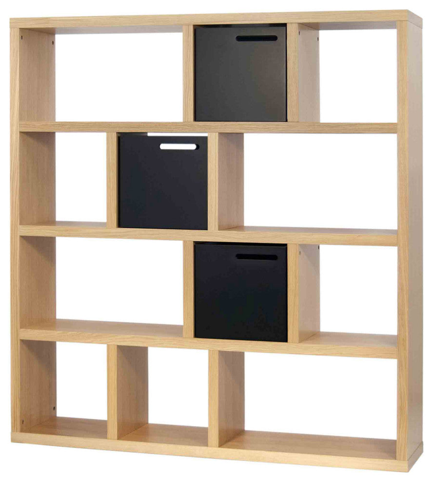 Modern Large Thick Wood Modular Bookcase, Oak