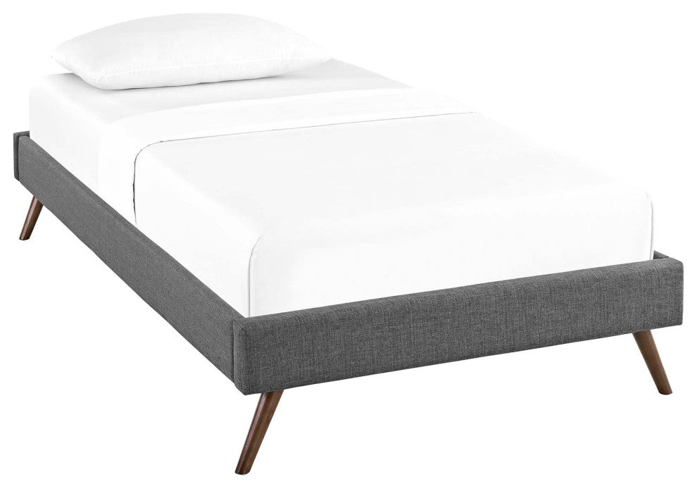 Loryn Twin Fabric Bed Frame with Round Splayed Legs, Gray