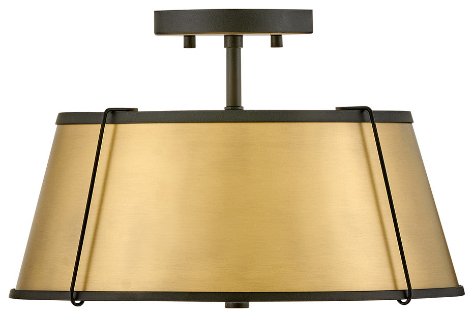 Hinkley Clarke 15" Semi-Flush Mount Ceiling Light, Lacquered Dark Brass + Black