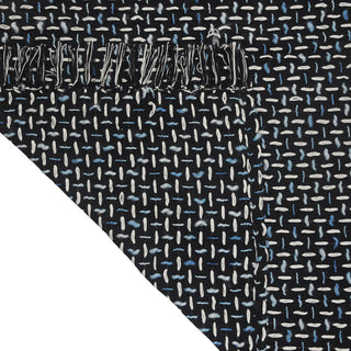 Modern Interwoven Throw Blanket with Fringe, Black/Blue/White