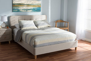 Laureo Mid-Century Light Beige Fabric Upholstered Full Size Platform Bed