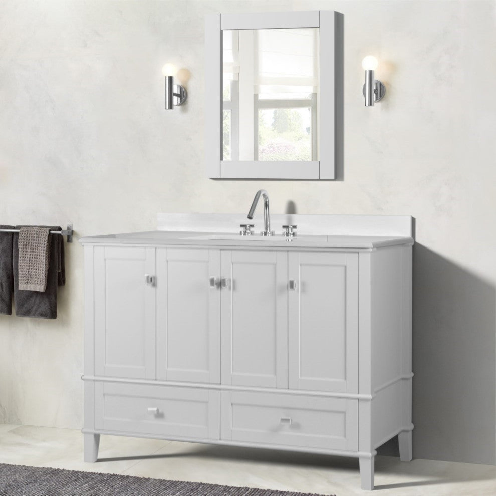 49" Single Vanity, White With Engineered Stone Top