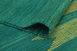Modern Flatweave Baki Green/Gold Rug, 5'7x7'11