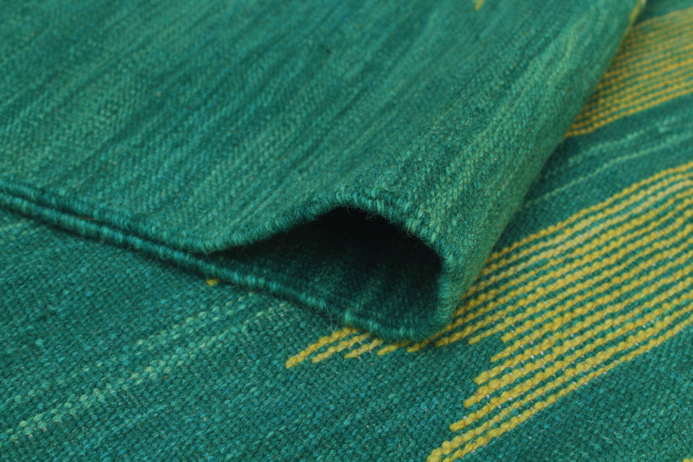 Modern Flatweave Baki Green/Gold Rug, 5'7x7'11