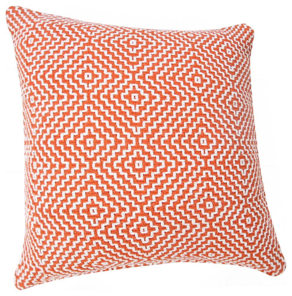 Ox Bay Handwoven Orange/White Diamond Organic Cotton Pillow Cover, 20"x20"