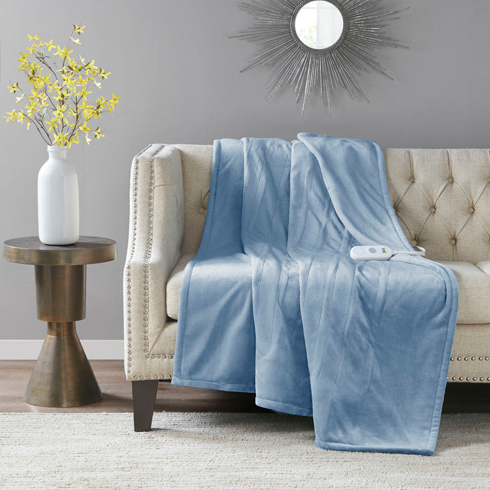Serta Plush Heated Throw, Light Blue