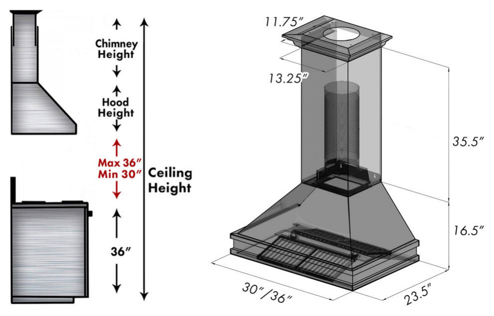 ZLINE 30" Wall Mount Range Hood, DuraSnow Stainless Steel, 8656S-30