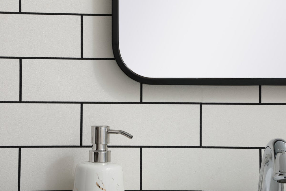 Ellis Soft Corner Metal Rectangular Mirror, Black, 18"x36"