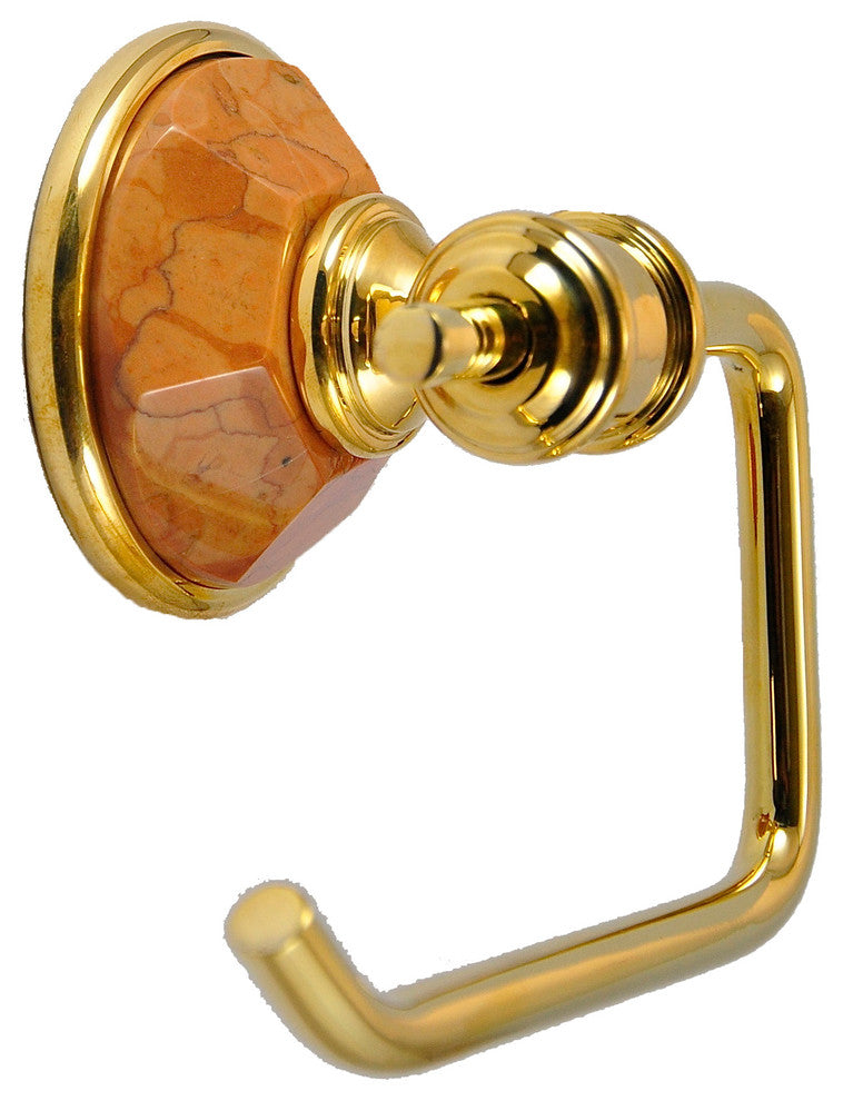 Toilet Paper Holder With Rosso Verona Marble Accents, Unlacquered Bronze