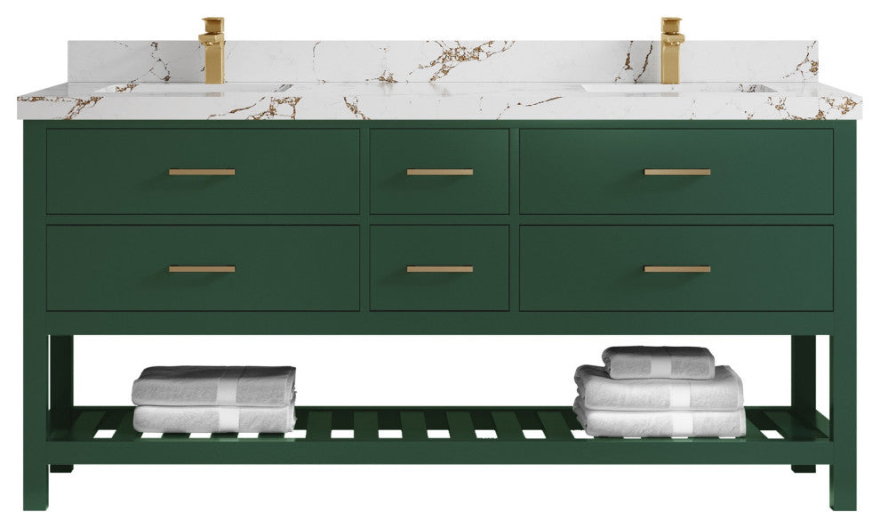 Parker 72" Double Sink Bath Vanity, Lafayette Green 2" Viola Brown