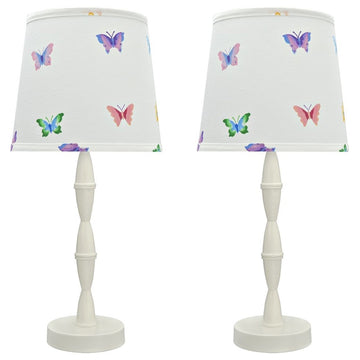 40135-02, 2-Pack Set, 19 1/2" High Wood Table Lamp, Cream White with Metal Base