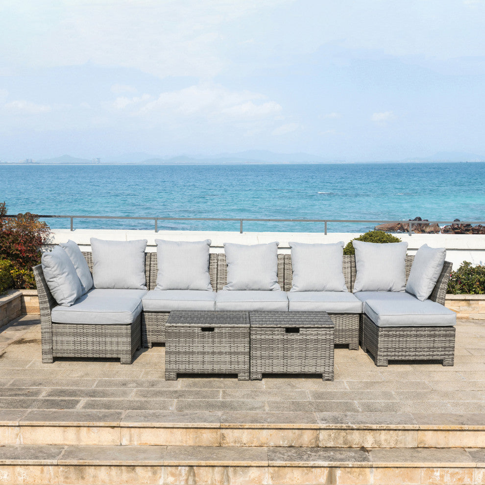 9 Piece Outdoor Patio All-Weather Wicker Sectional