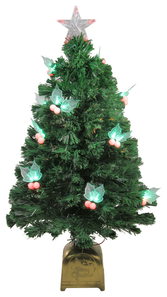 3' Pre-Lit Fiber Optic Christmas Tree With LED Holly Berries