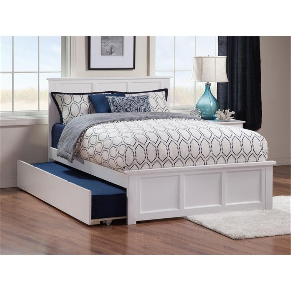 Madison Full Platform Bed, Matching Foot Board, Full Size Trundle Bed, White