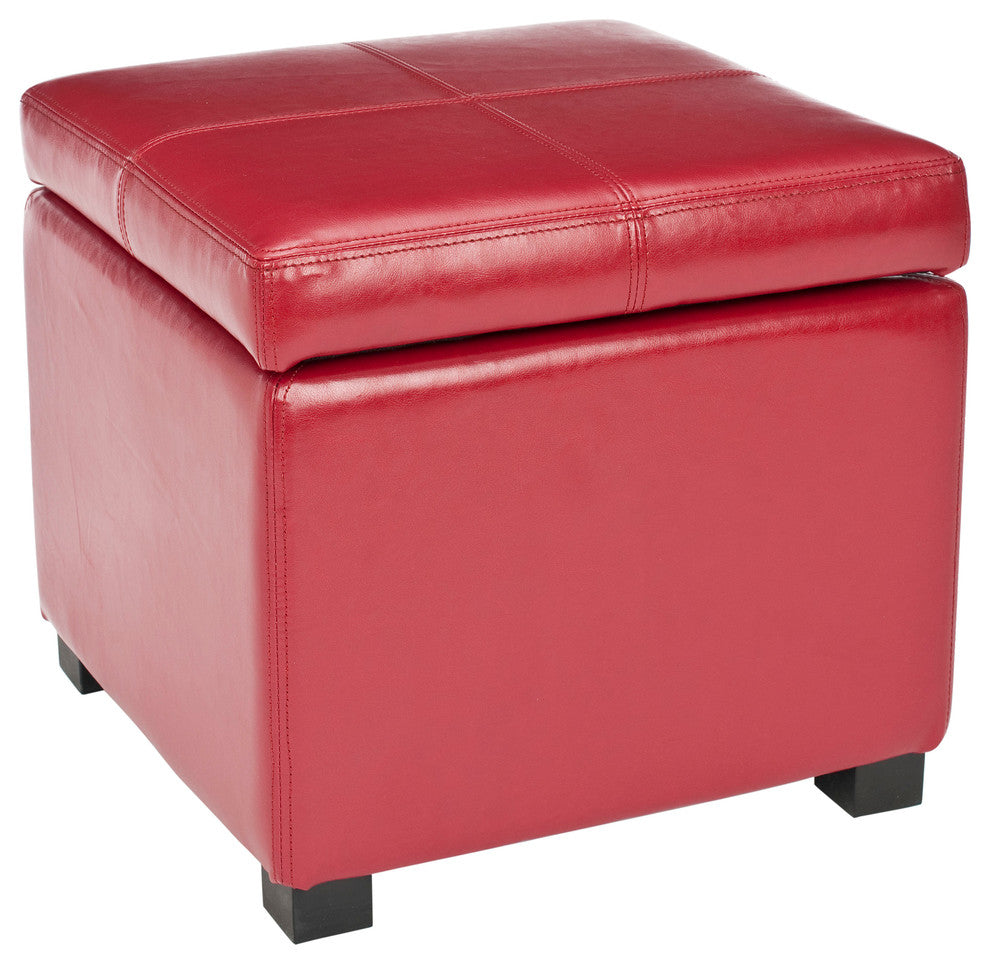 Safavieh Madison Square Ottoman, Red Leather