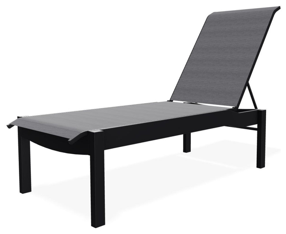 Leeward Sling Stackable Outdoor Chaise Lounge, Augustine Pewter/Black
