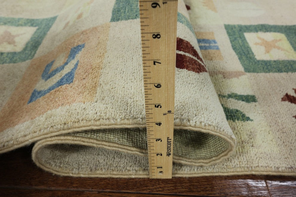New Unique Geometric Ivory 3'x5' Gabbeh Hand Knotted Wool Area Rug H8591