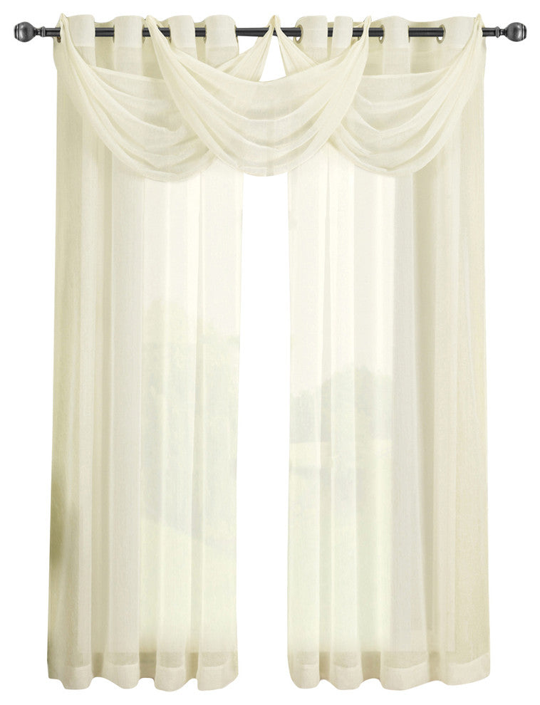 Abri Single Grommet Crushed Sheer Curtain, Ivory, 50"x63"