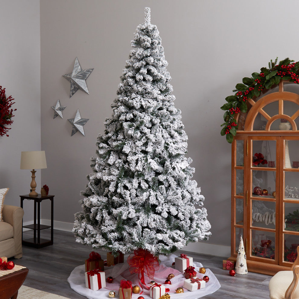 9' Flocked West Virginia Fir Artificial Christmas Tree With 650 Clear LED Lights